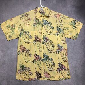 Rum Reggae Mens Hawaiian Shirt size Large Short‎ Sleeve Button Up Pocket Yellow